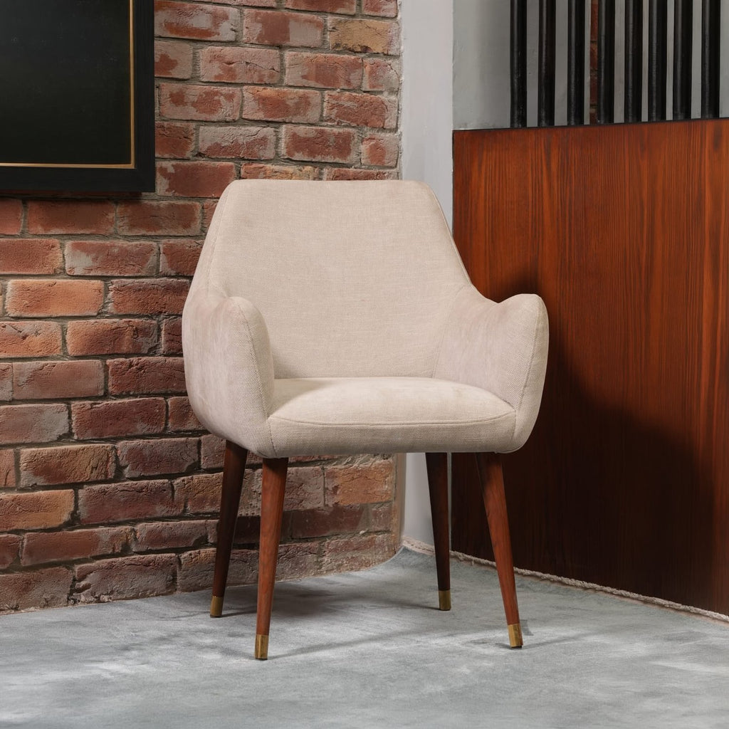 Harlow 3 Dining Chair - arm and seat detail with brass feet