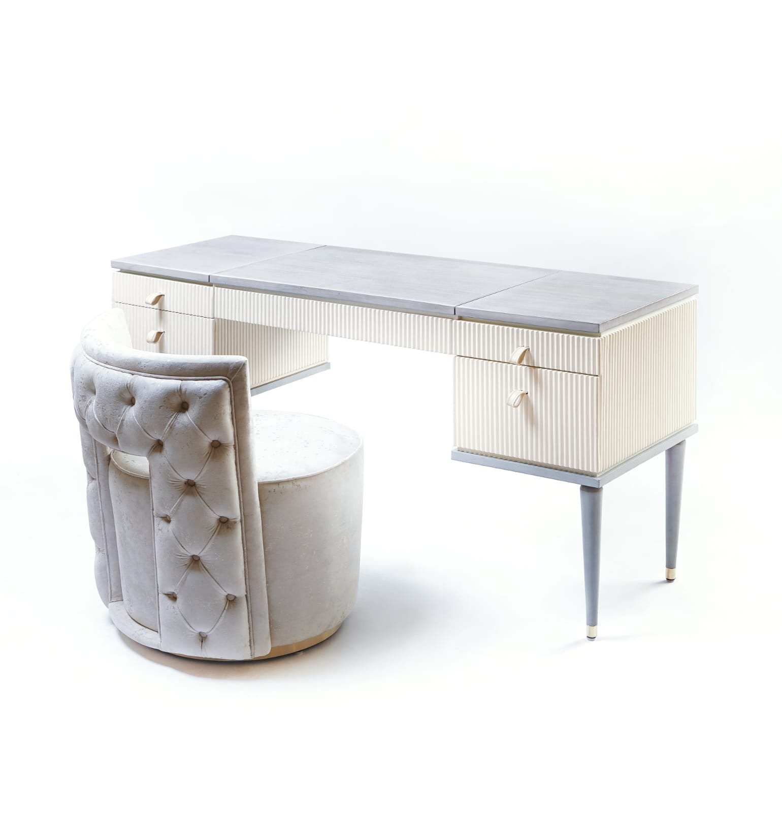 Viola Vanity Table - angled view with stool